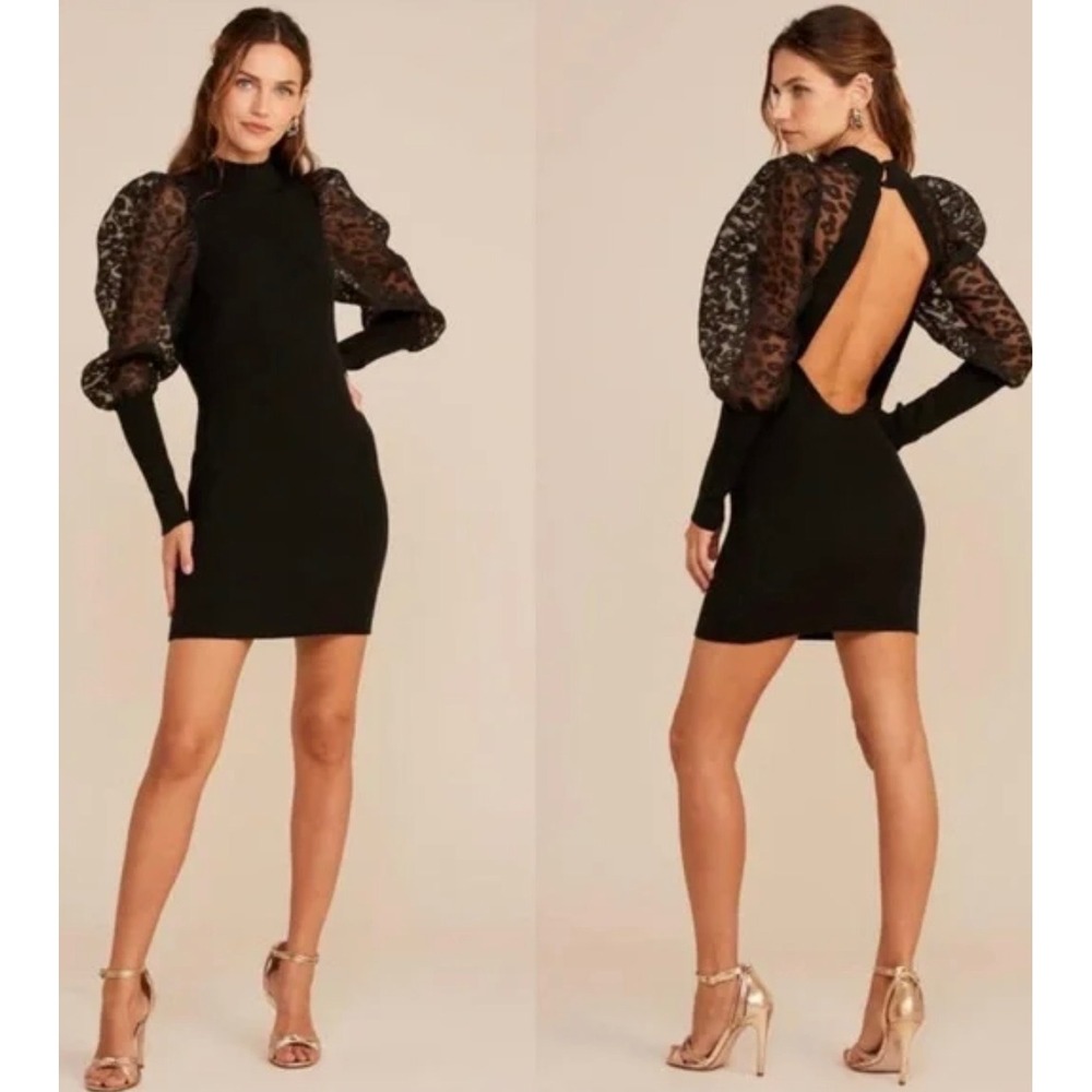 Lush Black Mini Dress with Lace Sleeves